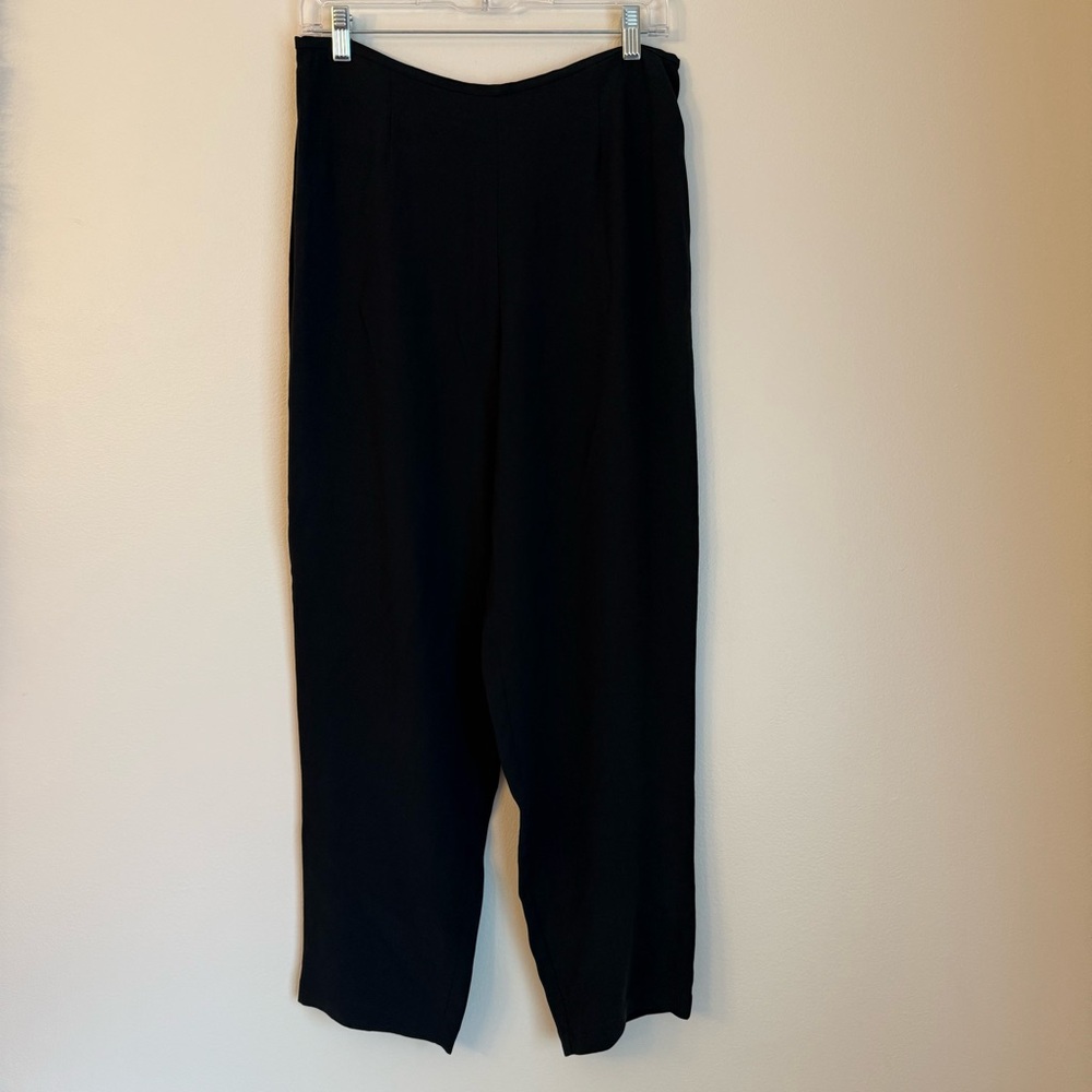 Eileen Fisher Women’s High Rise Wide Leg Silk Pants Black Size Medium Side Zip